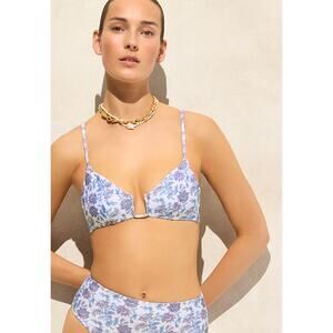 J Crew Mira Bikini Top L NWT Blue Floral Multi Purple Swim Beach CJ789 J.Crew